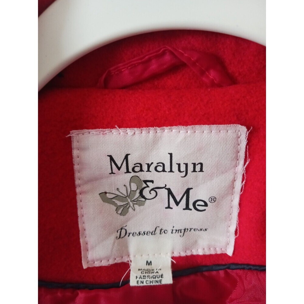Maralyn & Me Pea Coat Jacket Double Breasted Hooded Red Size M - Picture 4 of 9